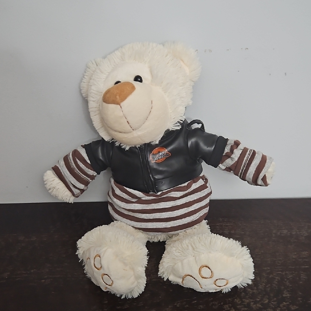 Build A Bear Harley-Davidson Cream Teddy Bear with Black Jacket